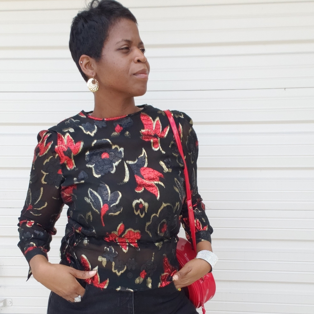 Vintage Floral Sheer Blouse Size 10